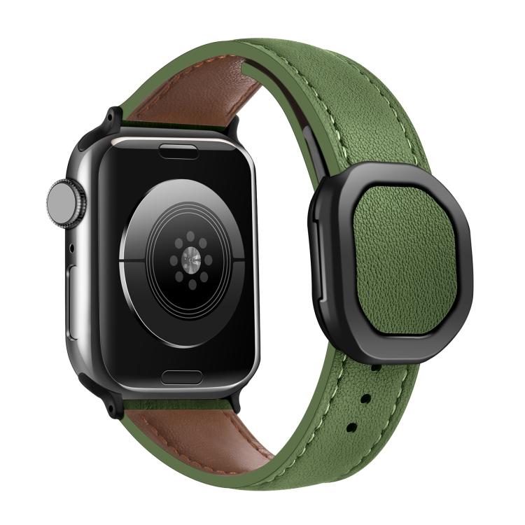 For Apple Watch 46mm / 49mm / 45mm / 44mm Kalebol Magnetic Fold Genuine Buckle Leather Watch Band(Army Green) - free shipping - PMc TechLife - Order now!