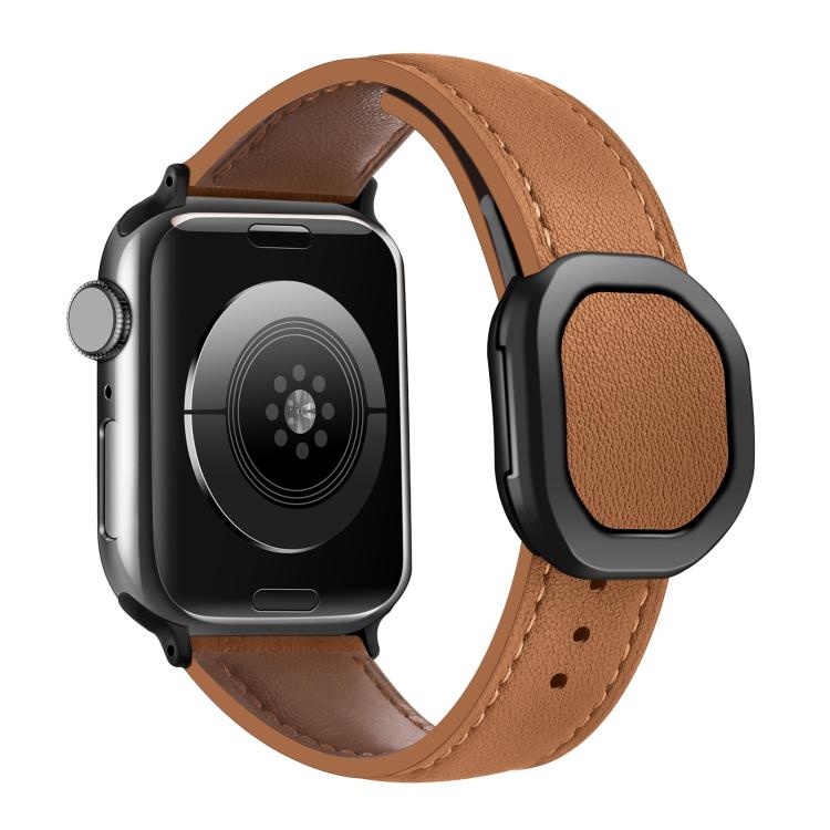 For Apple Watch 46mm / 49mm / 45mm / 44mm Kalebol Magnetic Fold Genuine Buckle Leather Watch Band(Brown) - free shipping - PMc TechLife - Order now!