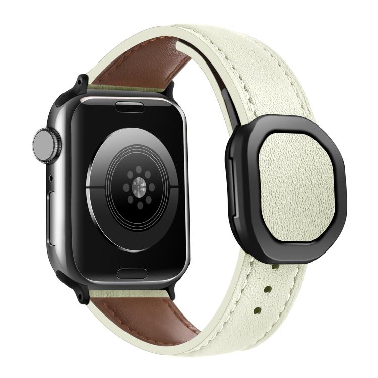 For Apple Watch 42mm / 41mm / 40mm / 38mm Kalebol Magnetic Fold Genuine Buckle Leather Watch Band(Beige) - free shipping - PMc TechLife - Order now!