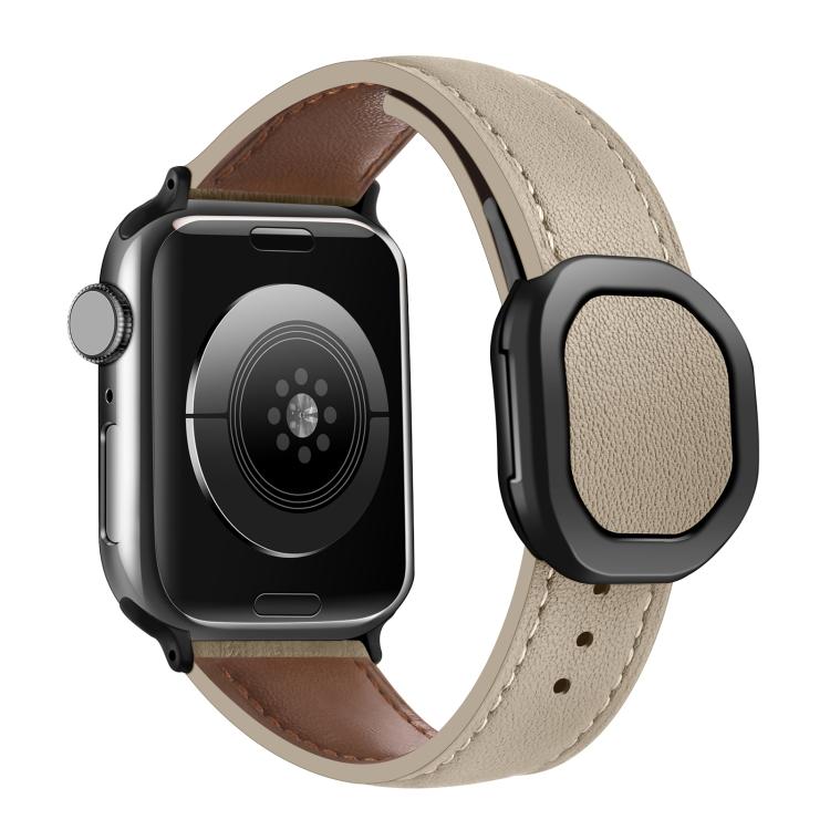 For Apple Watch 42mm / 41mm / 40mm / 38mm Kalebol Magnetic Fold Genuine Buckle Leather Watch Band(Apricot) - free shipping - PMc TechLife - Order now!