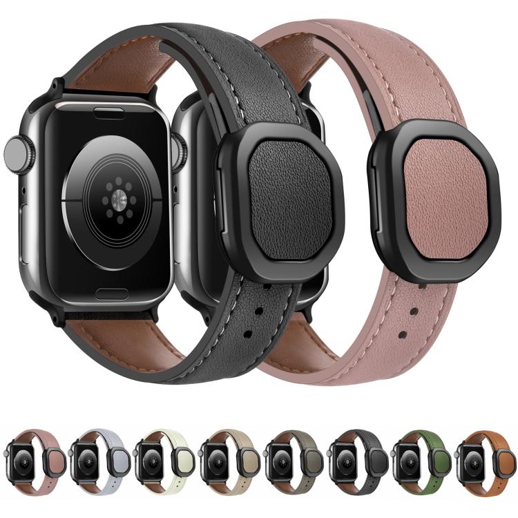 For Apple Watch 46mm / 49mm / 45mm / 44mm Kalebol Magnetic Fold Genuine Buckle Leather Watch Band(Black) - free shipping - PMc TechLife - Order now!