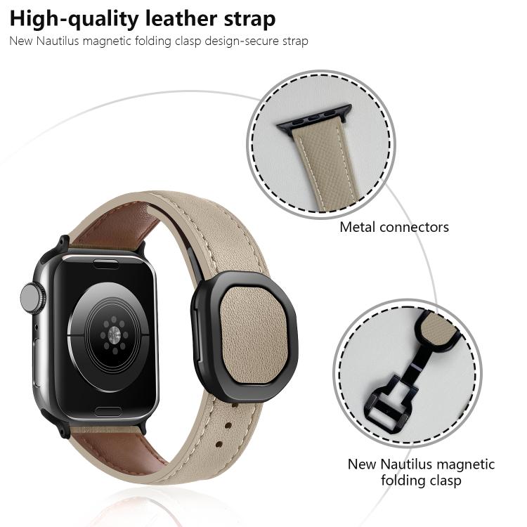 For Apple Watch 42mm / 41mm / 40mm / 38mm Kalebol Magnetic Fold Genuine Buckle Leather Watch Band(Bean Paste) - free shipping - PMc TechLife - Order now!
