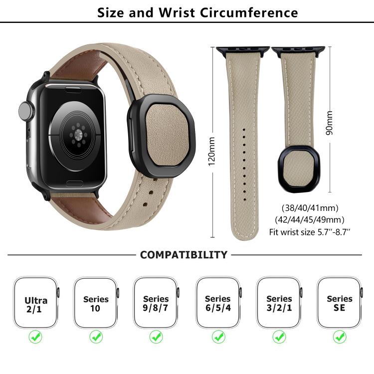For Apple Watch 46mm / 49mm / 45mm / 44mm Kalebol Magnetic Fold Genuine Buckle Leather Watch Band(Beige) - free shipping - PMc TechLife - Order now!