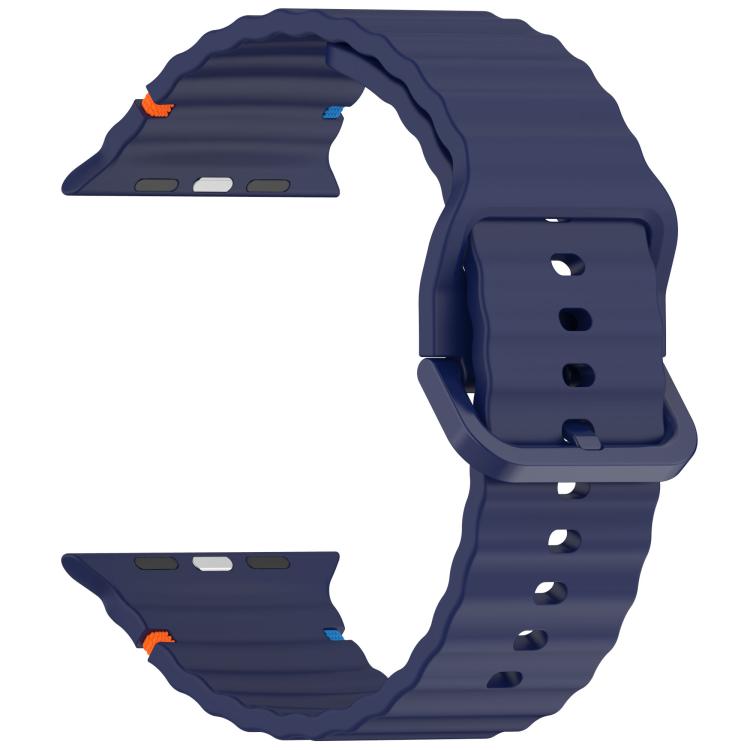 For Apple Watch 46mm / 49mm / 45mm / 44mm Kalebol Wavy Grain Stitched Silicone Watch Band(Navy Blue) - free shipping - PMc TechLife - Order now!