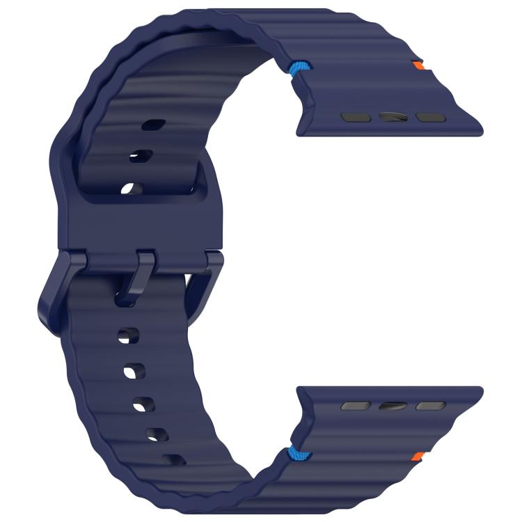 For Apple Watch 46mm / 49mm / 45mm / 44mm Kalebol Wavy Grain Stitched Silicone Watch Band(Navy Blue) - free shipping - PMc TechLife - Order now!