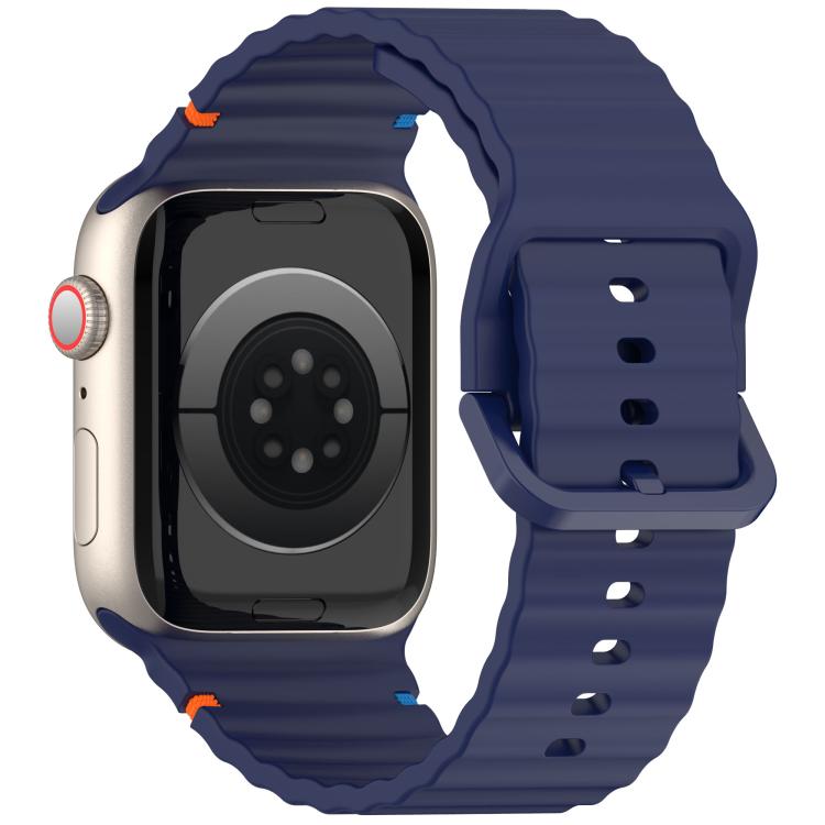 For Apple Watch 46mm / 49mm / 45mm / 44mm Kalebol Wavy Grain Stitched Silicone Watch Band(Navy Blue) - free shipping - PMc TechLife - Order now!
