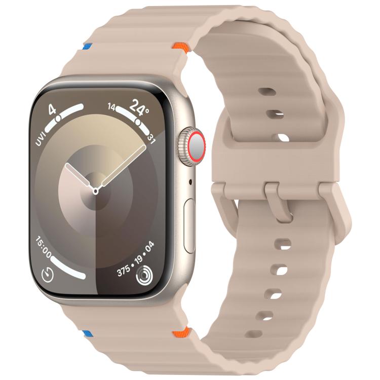 For Apple Watch 46mm / 49mm / 45mm / 44mm Kalebol Wavy Grain Stitched Silicone Watch Band(Milk Tea) - free shipping - PMc TechLife - Order now!