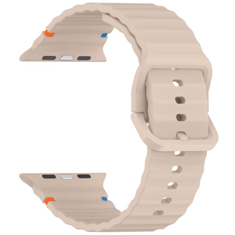 For Apple Watch 46mm / 49mm / 45mm / 44mm Kalebol Wavy Grain Stitched Silicone Watch Band(Milk Tea) - free shipping - PMc TechLife - Order now!