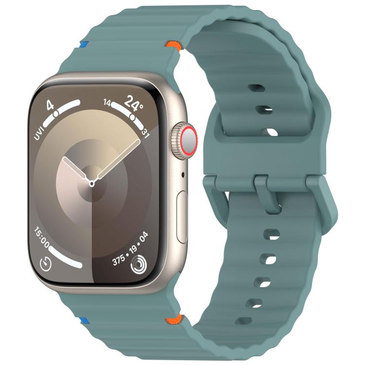 For Apple Watch 46mm / 49mm / 45mm / 44mm Kalebol Wavy Grain Stitched Silicone Watch Band(Pine Green) - free shipping - PMc TechLife - Order now!