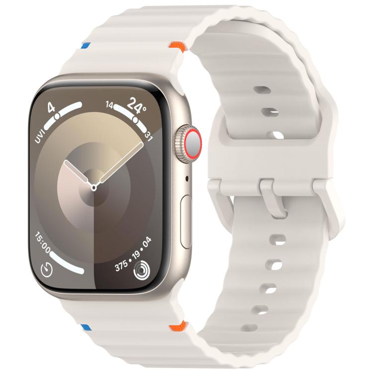 For Apple Watch 46mm / 49mm / 45mm / 44mm Kalebol Wavy Grain Stitched Silicone Watch Band(Starlight) - free shipping - PMc TechLife - Order now!
