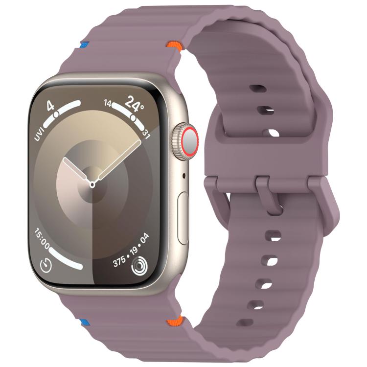 For Apple Watch 46mm / 49mm / 45mm / 44mm Kalebol Wavy Grain Stitched Silicone Watch Band(Purple Smoke) - free shipping - PMc TechLife - Order now!