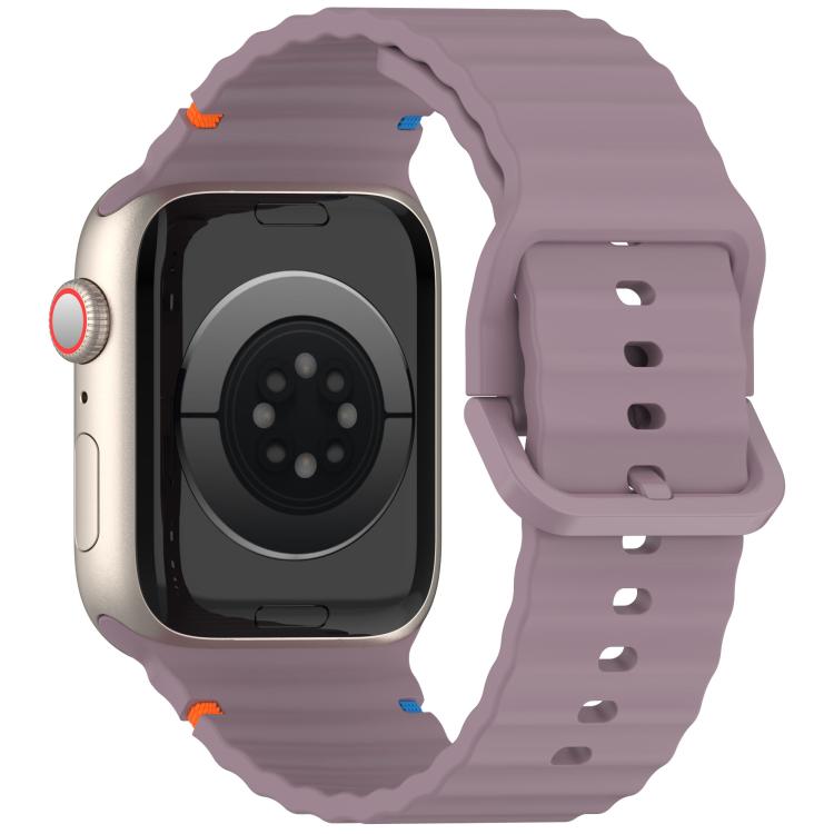 For Apple Watch 46mm / 49mm / 45mm / 44mm Kalebol Wavy Grain Stitched Silicone Watch Band(Purple Smoke) - free shipping - PMc TechLife - Order now!