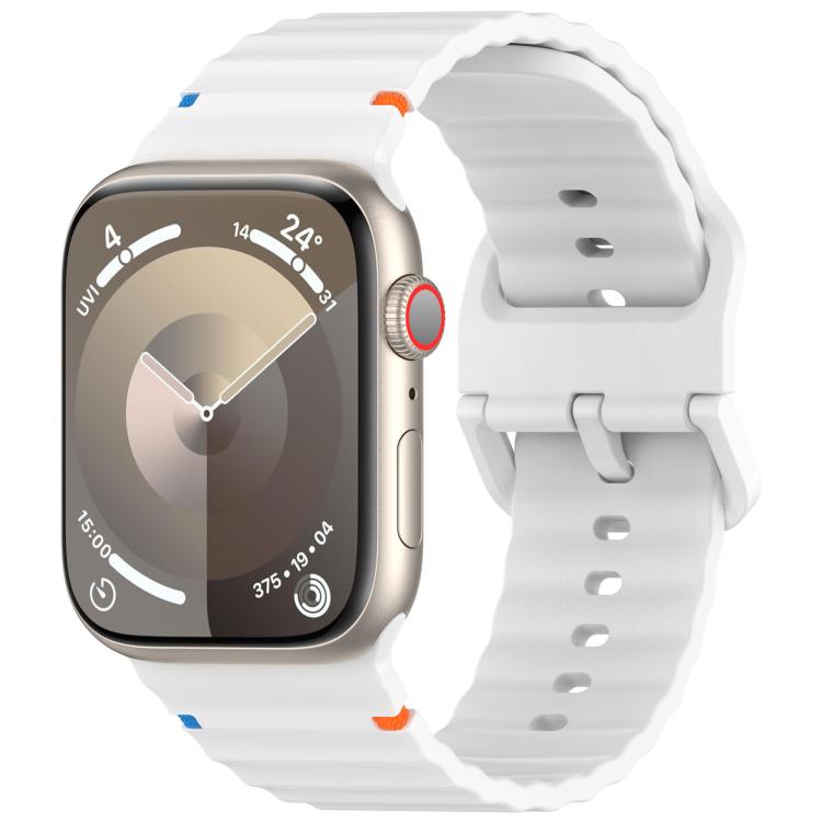 For Apple Watch 42mm / 41mm / 40mm / 38mm Kalebol Wavy Grain Stitched Silicone Watch Band(White) - free shipping - PMc TechLife - Order now!