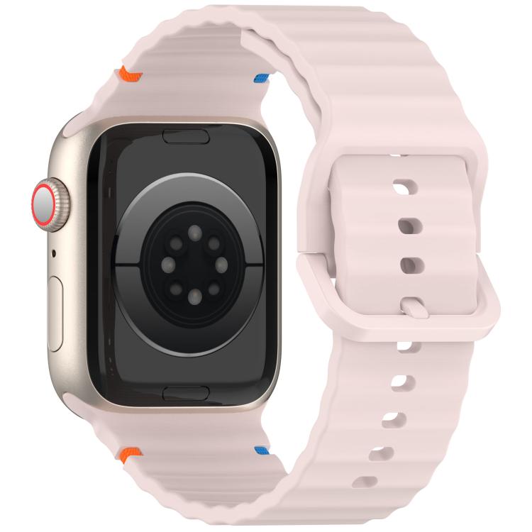 For Apple Watch 42mm / 41mm / 40mm / 38mm Kalebol Wavy Grain Stitched Silicone Watch Band(Sand Pink) - free shipping - PMc TechLife - Order now!