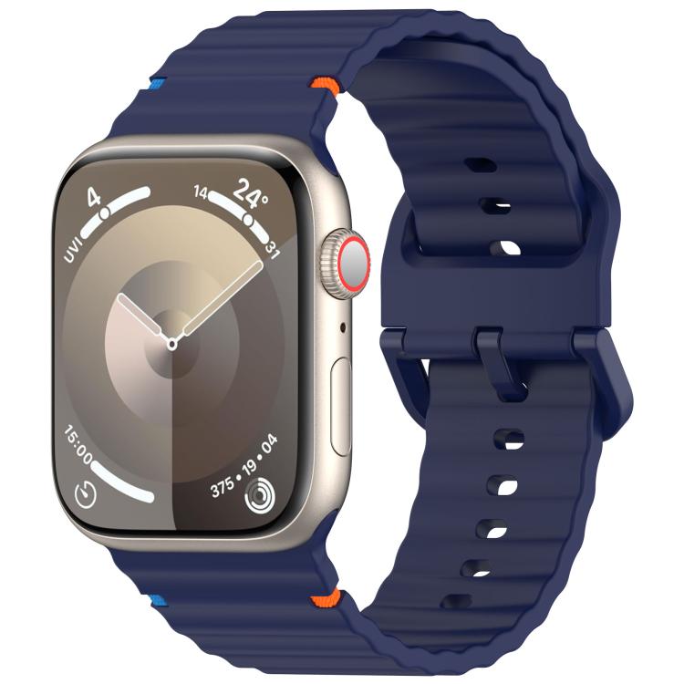 For Apple Watch 42mm / 41mm / 40mm / 38mm Kalebol Wavy Grain Stitched Silicone Watch Band(Navy Blue) - free shipping - PMc TechLife - Order now!