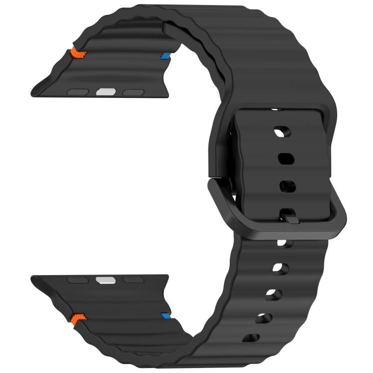 For Apple Watch 42mm / 41mm / 40mm / 38mm Kalebol Wavy Grain Stitched Silicone Watch Band(Black) - free shipping - PMc TechLife - Order now!