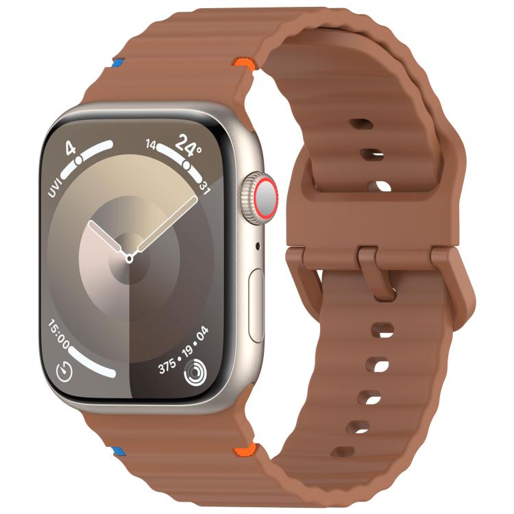 For Apple Watch 42mm / 41mm / 40mm / 38mm Kalebol Wavy Grain Stitched Silicone Watch Band(Brown) - free shipping - PMc TechLife - Order now!