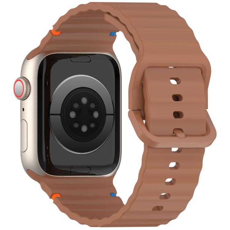 For Apple Watch 42mm / 41mm / 40mm / 38mm Kalebol Wavy Grain Stitched Silicone Watch Band(Brown) - free shipping - PMc TechLife - Order now!