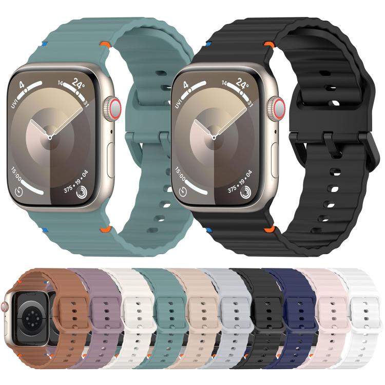 For Apple Watch 46mm / 49mm / 45mm / 44mm Kalebol Wavy Grain Stitched Silicone Watch Band(Sand Pink) - free shipping - PMc TechLife - Order now!