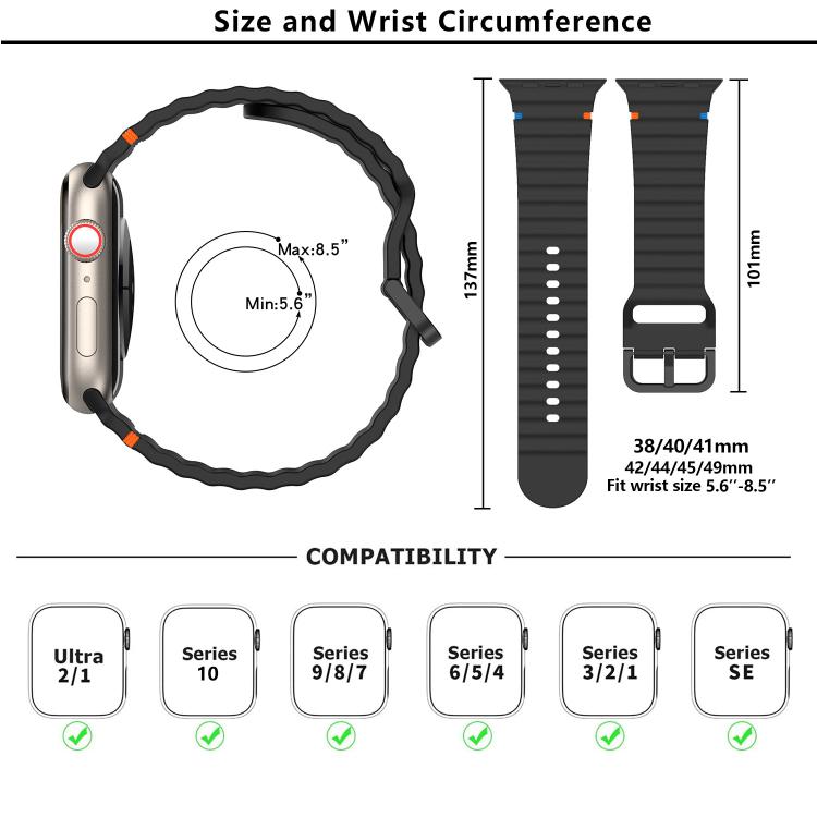 For Apple Watch 42mm / 41mm / 40mm / 38mm Kalebol Wavy Grain Stitched Silicone Watch Band(Black) - free shipping - PMc TechLife - Order now!