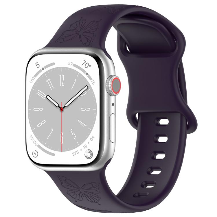 For Apple Watch 46mm / 49mm / 45mm / 44mm Kalebol 8-shaped Buckle Butterfly Embossed Silicone Watch Band(Dark Purple) - Watch Bands by Kalebol | Online Shopping South Africa | PMc TechLife | Buy Now Pay Later Mobicred