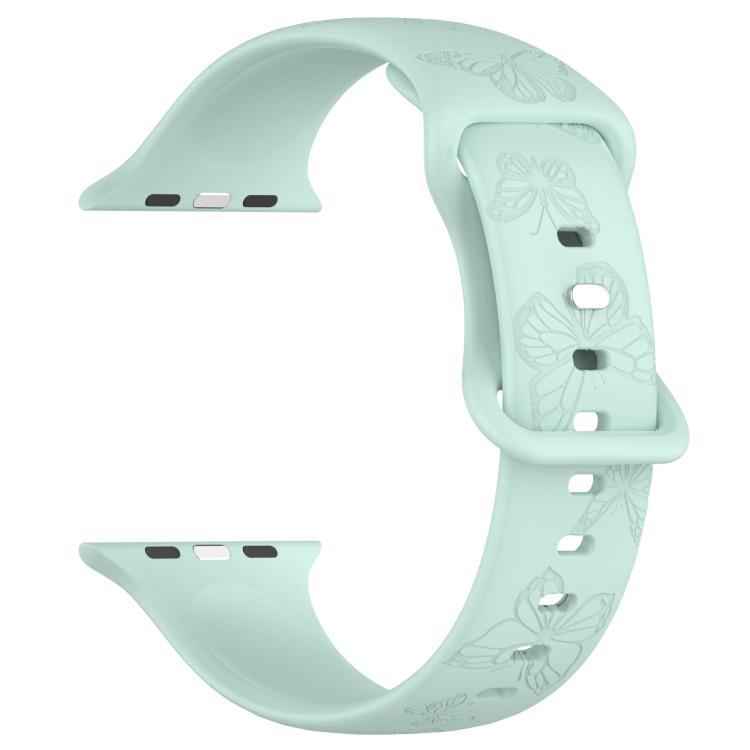 For Apple Watch 46mm / 49mm / 45mm / 44mm Kalebol 8-shaped Buckle Butterfly Embossed Silicone Watch Band(Light Green) - free shipping - PMc TechLife - Order now!