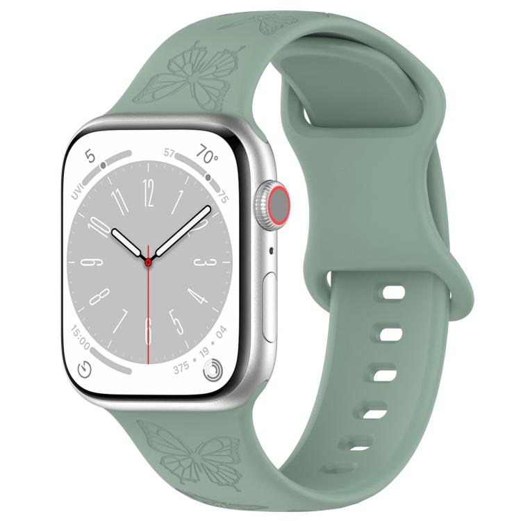 For Apple Watch 46mm / 49mm / 45mm / 44mm Kalebol 8-shaped Buckle Butterfly Embossed Silicone Watch Band(Olive Green) - free shipping - PMc TechLife - Order now!
