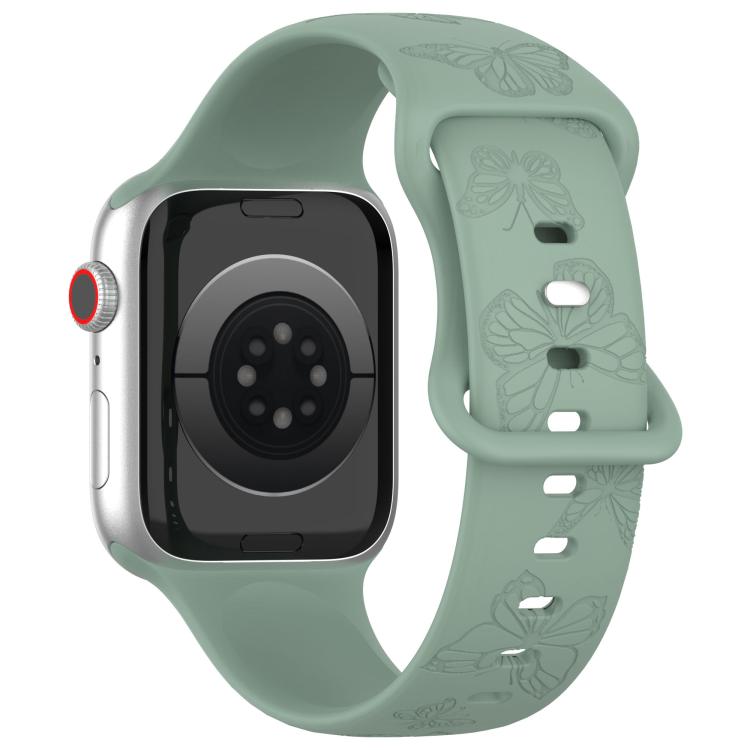 For Apple Watch 46mm / 49mm / 45mm / 44mm Kalebol 8-shaped Buckle Butterfly Embossed Silicone Watch Band(Olive Green) - free shipping - PMc TechLife - Order now!