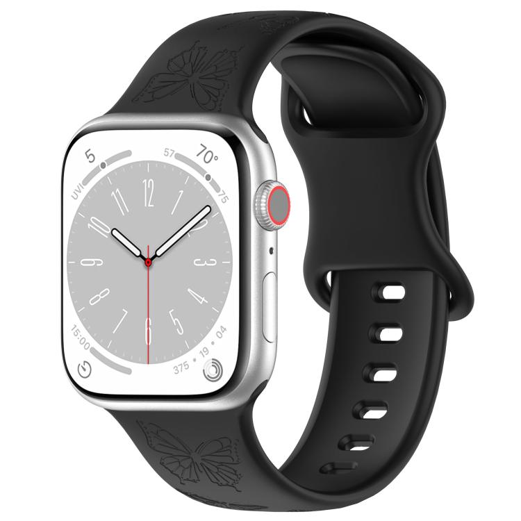 For Apple Watch 46mm / 49mm / 45mm / 44mm Kalebol 8-shaped Buckle Butterfly Embossed Silicone Watch Band(Black) - free shipping - PMc TechLife - Order now!