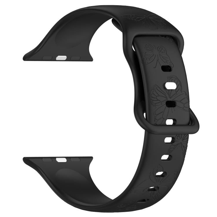 For Apple Watch 46mm / 49mm / 45mm / 44mm Kalebol 8-shaped Buckle Butterfly Embossed Silicone Watch Band(Black) - free shipping - PMc TechLife - Order now!