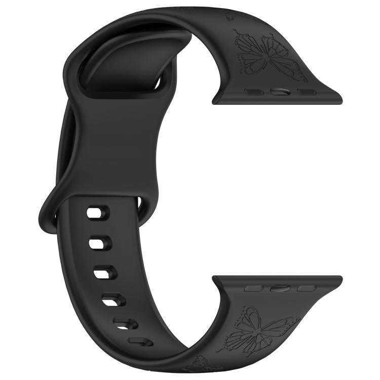 For Apple Watch 46mm / 49mm / 45mm / 44mm Kalebol 8-shaped Buckle Butterfly Embossed Silicone Watch Band(Black) - free shipping - PMc TechLife - Order now!