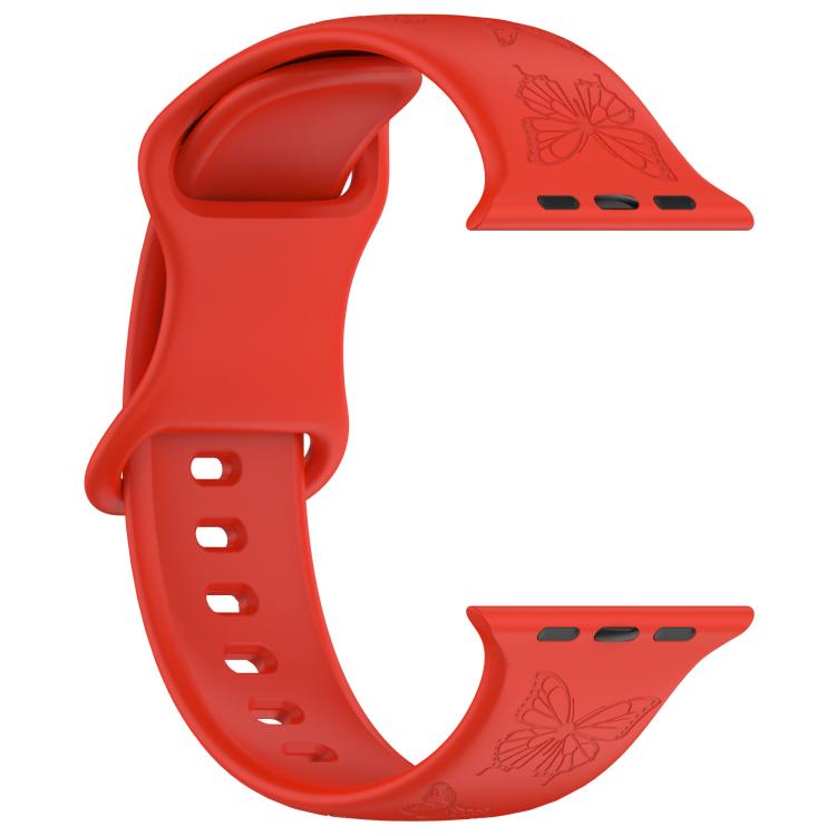 For Apple Watch 46mm / 49mm / 45mm / 44mm Kalebol 8-shaped Buckle Butterfly Embossed Silicone Watch Band(Red) - free shipping - PMc TechLife - Order now!