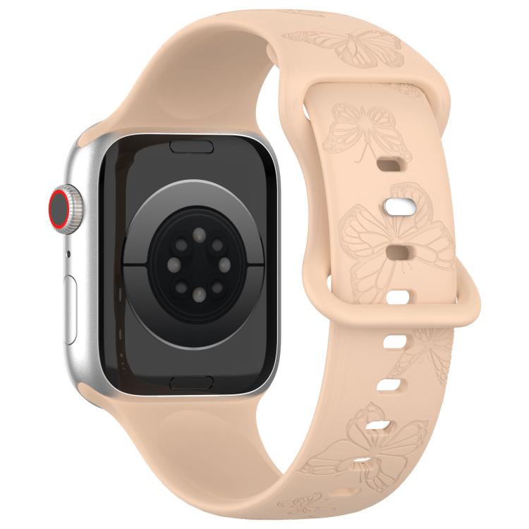 For Apple Watch 46mm / 49mm / 45mm / 44mm Kalebol 8-shaped Buckle Butterfly Embossed Silicone Watch Band(Milk Tea) - free shipping - PMc TechLife - Order now!