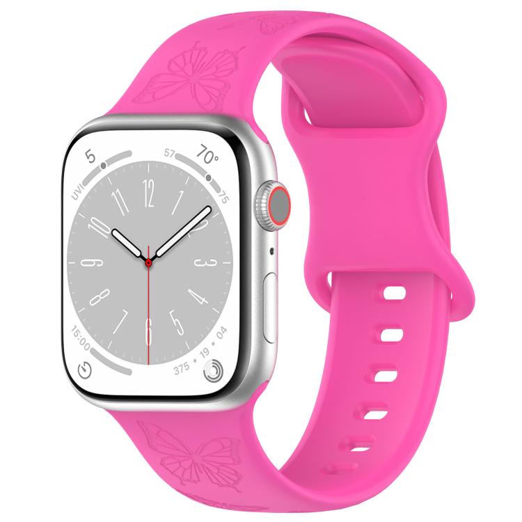 For Apple Watch 46mm / 49mm / 45mm / 44mm Kalebol 8-shaped Buckle Butterfly Embossed Silicone Watch Band(Hot Pink) - free shipping - PMc TechLife - Order now!
