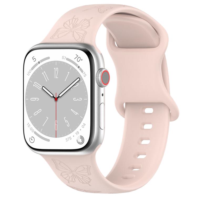 For Apple Watch 46mm / 49mm / 45mm / 44mm Kalebol 8-shaped Buckle Butterfly Embossed Silicone Watch Band(Sand Pink) - free shipping - PMc TechLife - Order now!
