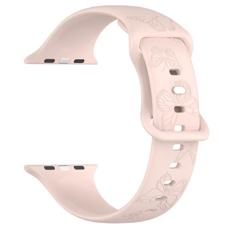 For Apple Watch 46mm / 49mm / 45mm / 44mm Kalebol 8-shaped Buckle Butterfly Embossed Silicone Watch Band(Sand Pink) - free shipping - PMc TechLife - Order now!