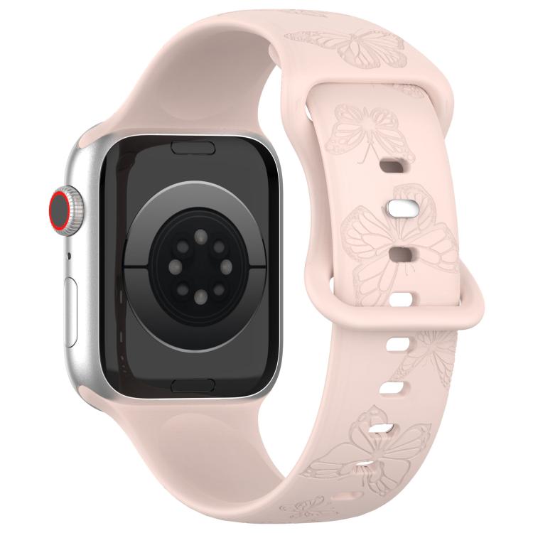For Apple Watch 46mm / 49mm / 45mm / 44mm Kalebol 8-shaped Buckle Butterfly Embossed Silicone Watch Band(Sand Pink) - free shipping - PMc TechLife - Order now!