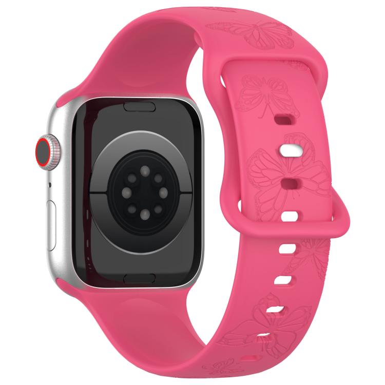 For Apple Watch 46mm / 49mm / 45mm / 44mm Kalebol 8-shaped Buckle Butterfly Embossed Silicone Watch Band(Peach Red) - free shipping - PMc TechLife - Order now!