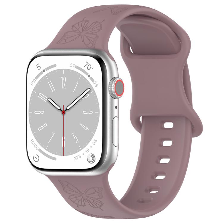 For Apple Watch 46mm / 49mm / 45mm / 44mm Kalebol 8-shaped Buckle Butterfly Embossed Silicone Watch Band(Smoky Purple) - free shipping - PMc TechLife - Order now!