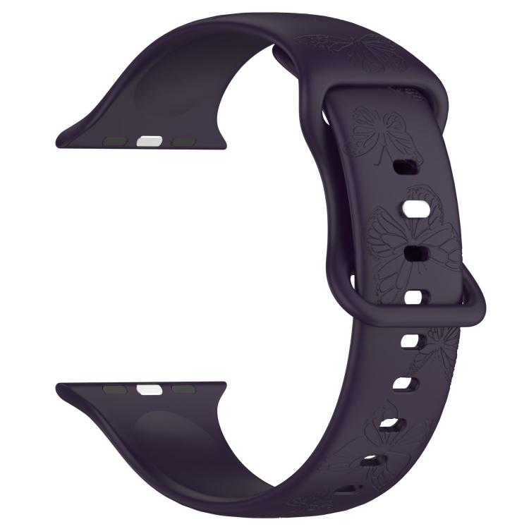 For Apple Watch 42mm / 41mm / 40mm / 38mm Kalebol 8-shaped Buckle Butterfly Embossed Silicone Watch Band(Dark Purple) - free shipping - PMc TechLife - Order now!