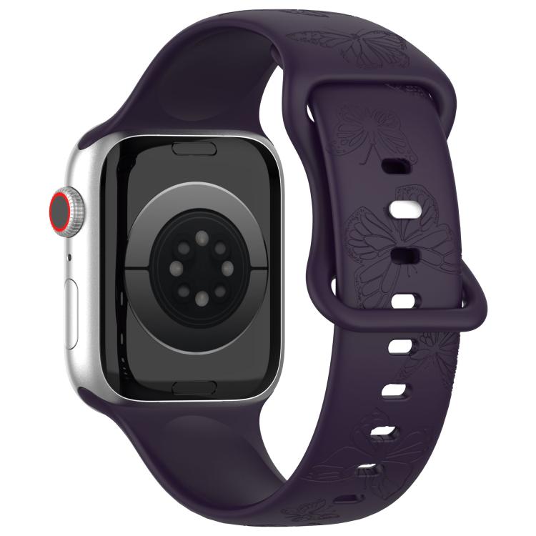 For Apple Watch 42mm / 41mm / 40mm / 38mm Kalebol 8-shaped Buckle Butterfly Embossed Silicone Watch Band(Dark Purple) - free shipping - PMc TechLife - Order now!