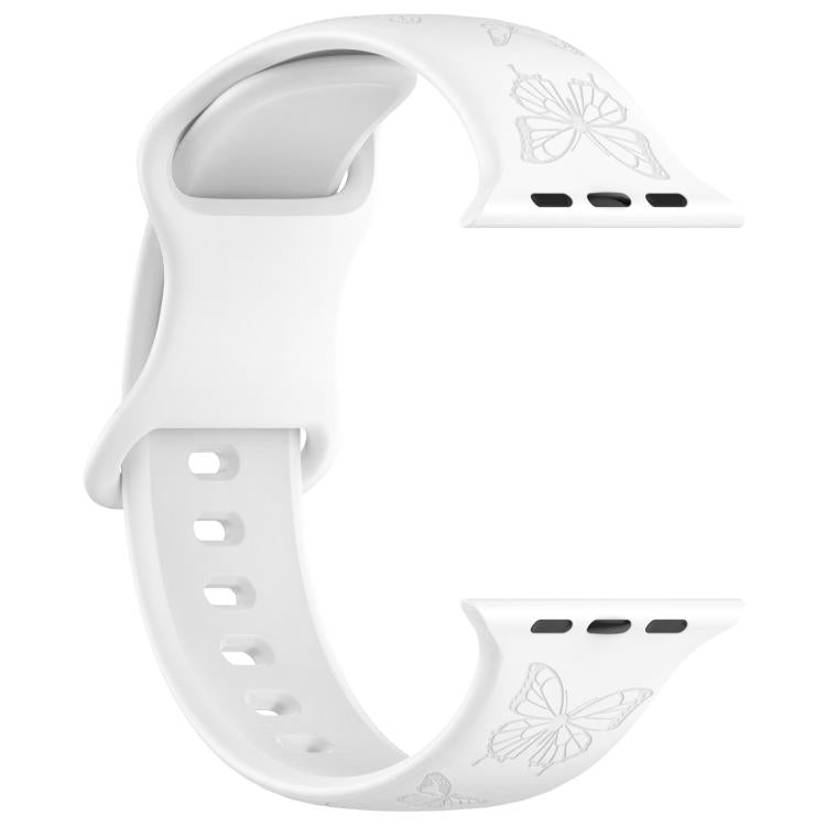 For Apple Watch 42mm / 41mm / 40mm / 38mm Kalebol 8-shaped Buckle Butterfly Embossed Silicone Watch Band(White) - free shipping - PMc TechLife - Order now!