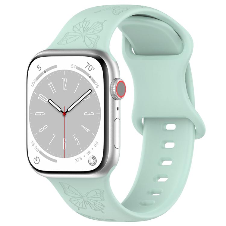 For Apple Watch 42mm / 41mm / 40mm / 38mm Kalebol 8-shaped Buckle Butterfly Embossed Silicone Watch Band(Light Green) - free shipping - PMc TechLife - Order now!