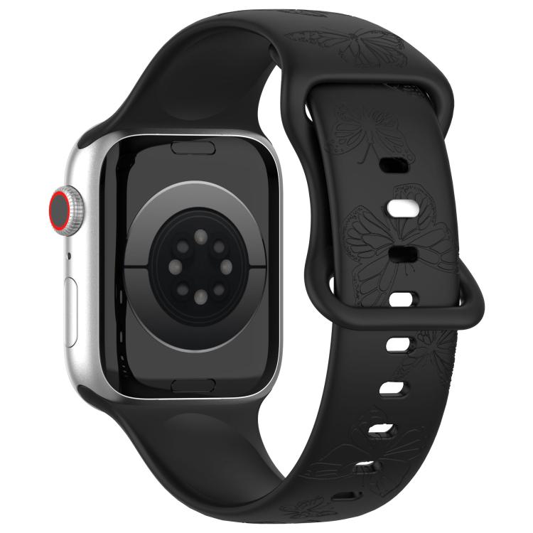 For Apple Watch 42mm / 41mm / 40mm / 38mm Kalebol 8-shaped Buckle Butterfly Embossed Silicone Watch Band(Black) - free shipping - PMc TechLife - Order now!