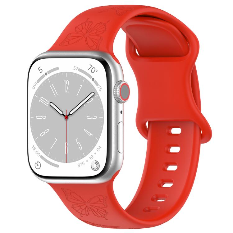 For Apple Watch 42mm / 41mm / 40mm / 38mm Kalebol 8-shaped Buckle Butterfly Embossed Silicone Watch Band(Red) - free shipping - PMc TechLife - Order now!