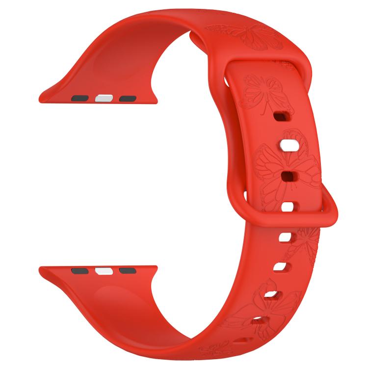 For Apple Watch 42mm / 41mm / 40mm / 38mm Kalebol 8-shaped Buckle Butterfly Embossed Silicone Watch Band(Red) - free shipping - PMc TechLife - Order now!