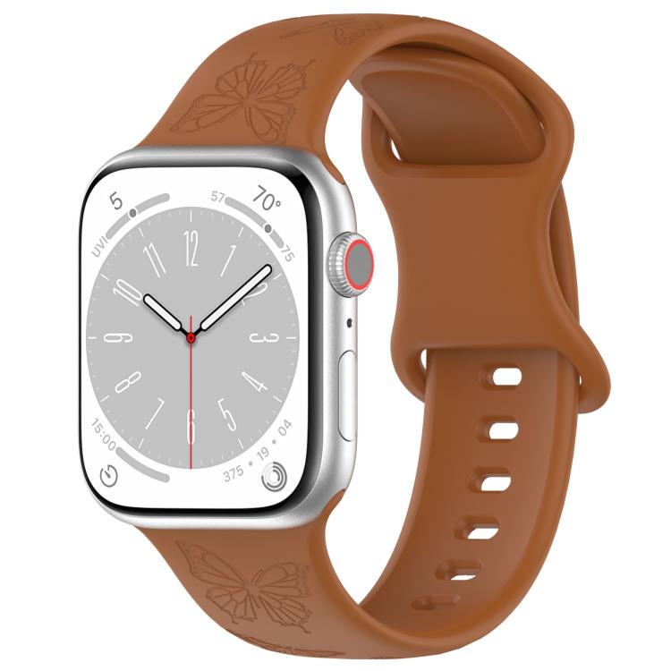 For Apple Watch 42mm / 41mm / 40mm / 38mm Kalebol 8-shaped Buckle Butterfly Embossed Silicone Watch Band(Coffee) - free shipping - PMc TechLife - Order now!