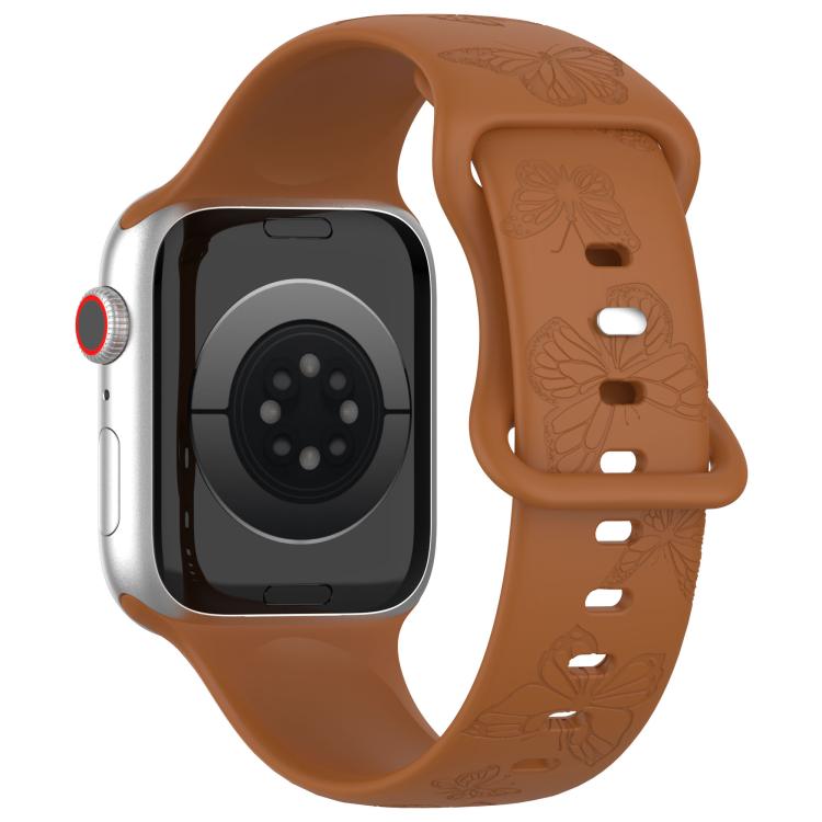 For Apple Watch 42mm / 41mm / 40mm / 38mm Kalebol 8-shaped Buckle Butterfly Embossed Silicone Watch Band(Coffee) - free shipping - PMc TechLife - Order now!