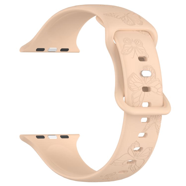 For Apple Watch 42mm / 41mm / 40mm / 38mm Kalebol 8-shaped Buckle Butterfly Embossed Silicone Watch Band(Milk Tea) - free shipping - PMc TechLife - Order now!
