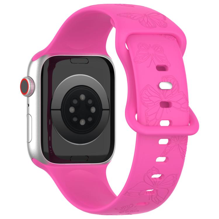 For Apple Watch 42mm / 41mm / 40mm / 38mm Kalebol 8-shaped Buckle Butterfly Embossed Silicone Watch Band(Hot Pink) - free shipping - PMc TechLife - Order now!